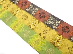 手織り紬　縞に抽象模様織り出し名古屋帯